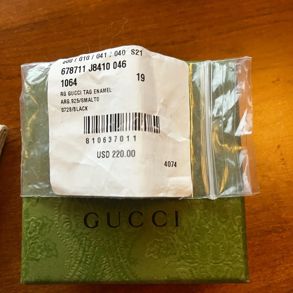 NEW Gucci Logo Chain Ring 925 Silver Black Enamel Sz 19 IT 8.75 US - Picture 5 of 6